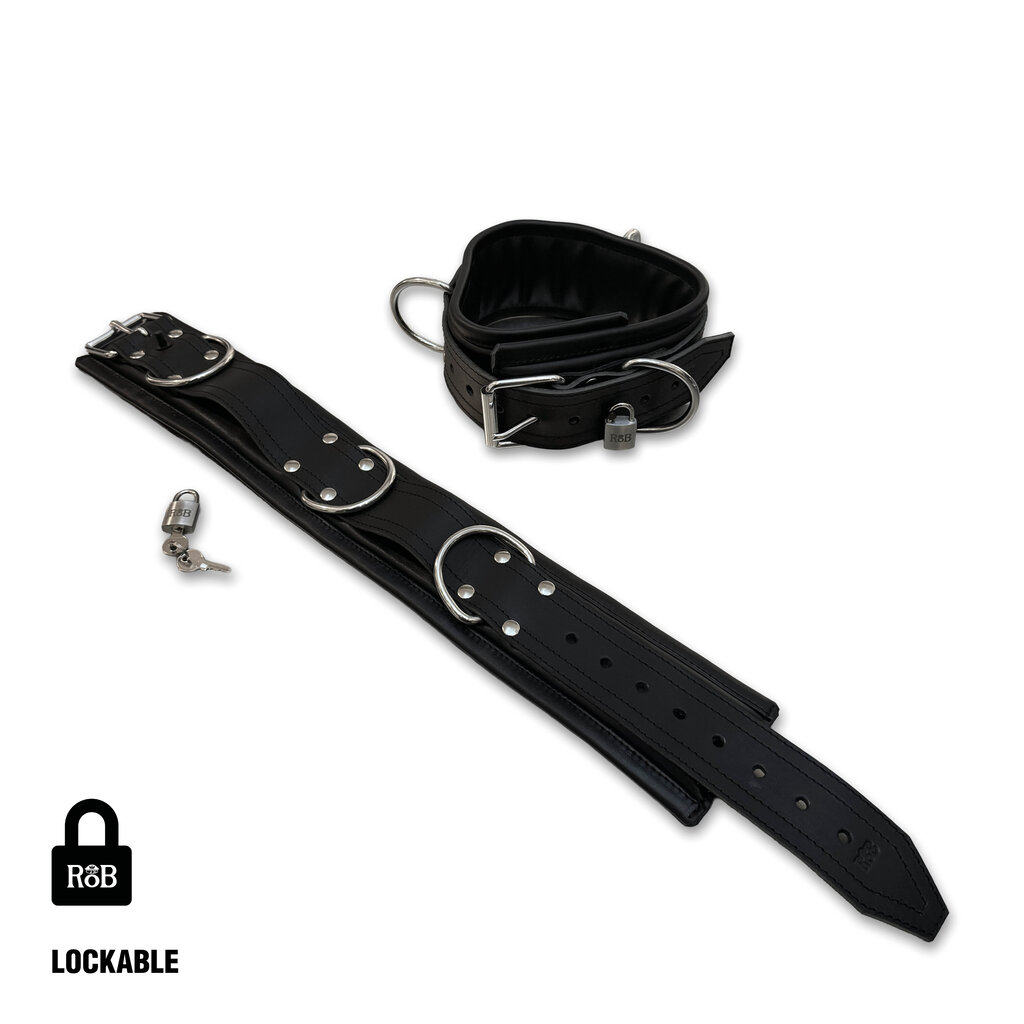 RoB Master's Choice Leather Thigh Restraints, Extra Wide, Soft Padding - Lockable