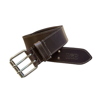 RoB Stallion Leather belt 5 cm double buckle dark brown