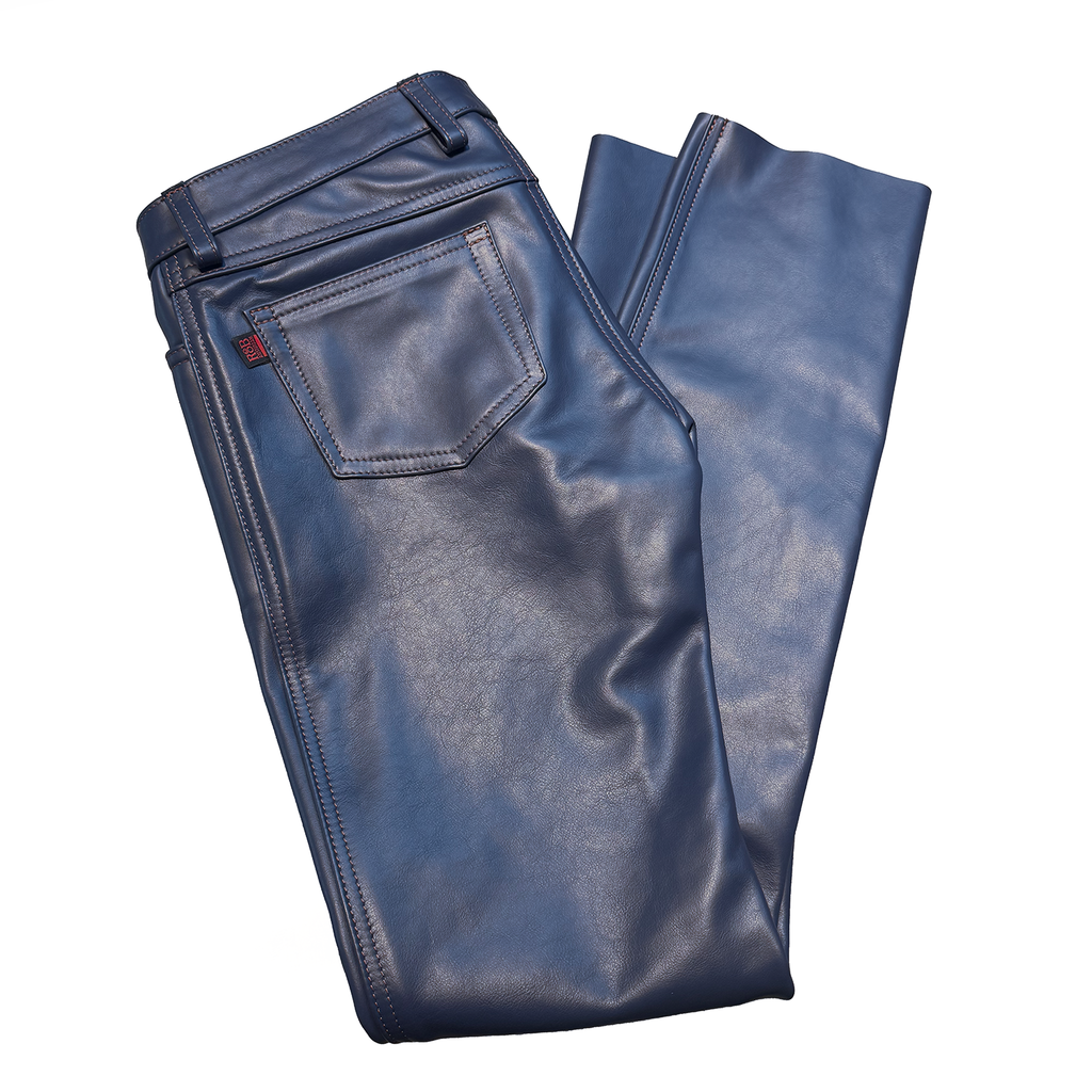 RoB Stallion Leder Hipster Hose Dunkler Denim mit braunen Nähten