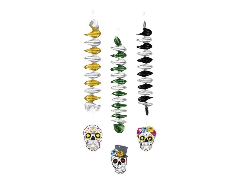 Set 3 Decoratiespiralen dubbelzijdig (60 cm) Day of the dead / Dia de los Muertos