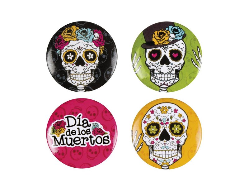 Set 4 Buttons (3 cm) Day of the dead / Dia de los Muertos accessoires