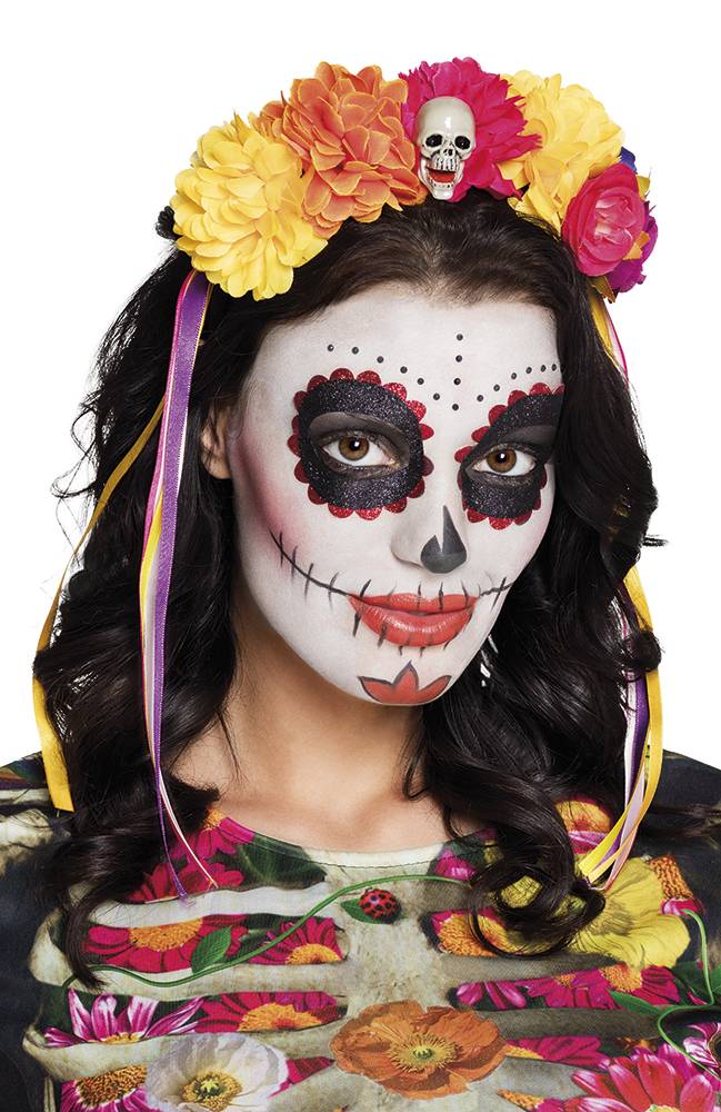 Cerchietto con rose e velo dia de los muertos donna: Accessori,e