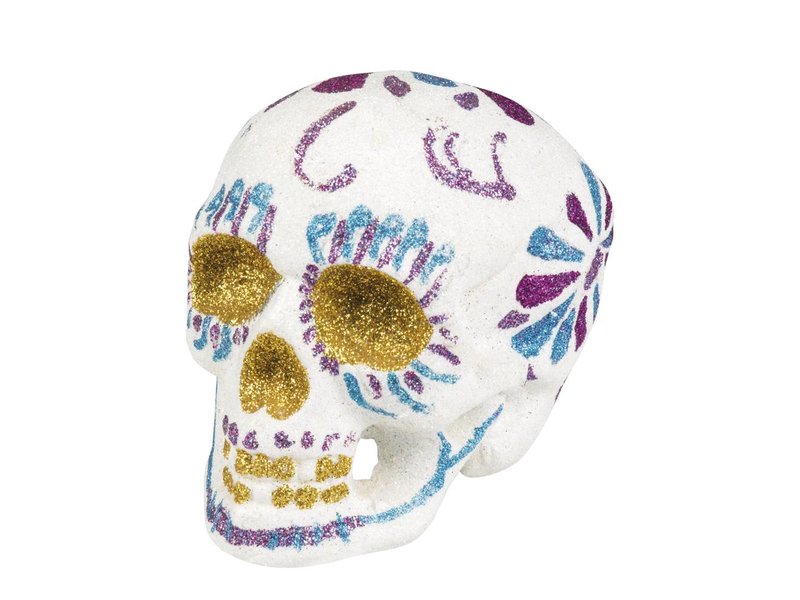 Sugar skull Glitter wit (16 x 14 cm) Dia de los Muertos / Dag van de doden decoratie