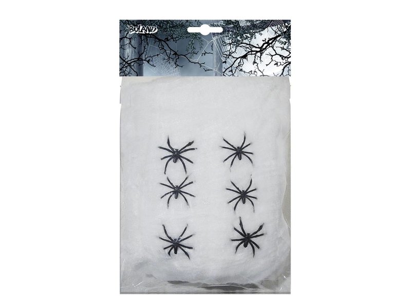 Ragnatela Bianca Con Ragni - Decorazione In Polvere Da 100 Gr Per Halloween E Feste A Tema