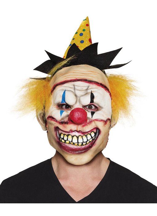 Masque de clown bizarre avec chapeau et cheveux