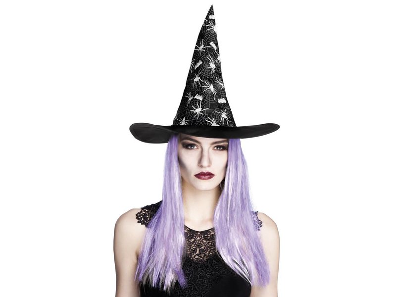 Cappello Da Strega Effetto Velluto Con Diadema Viola Costume Halloween 40cm