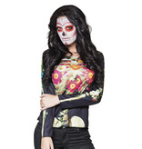 Fotorealistisch shirt Calaca (maat: M/L, Dia de los Muertos kleding dames)