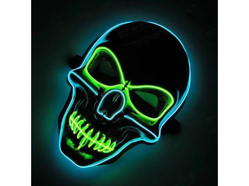 Masque de crâne (fil électrique lumineux bleu/vert)