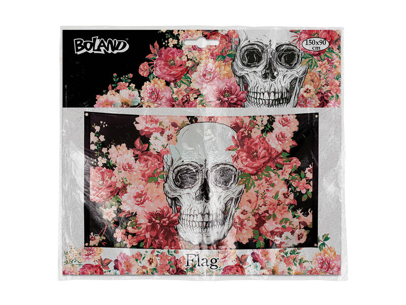 Day of the dead flag (90x150cm) – Dia de los Muertos decoration - Skull and roses decoration