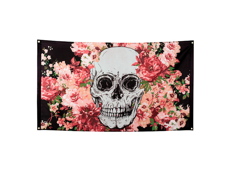 Day of the dead flag (90x150cm) – Dia de los Muertos decoration - Skull and roses decoration