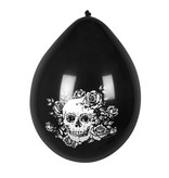 Ballonnen Day of the dead (6 stuks) zwart met schedel design (Dia de los Muertos)