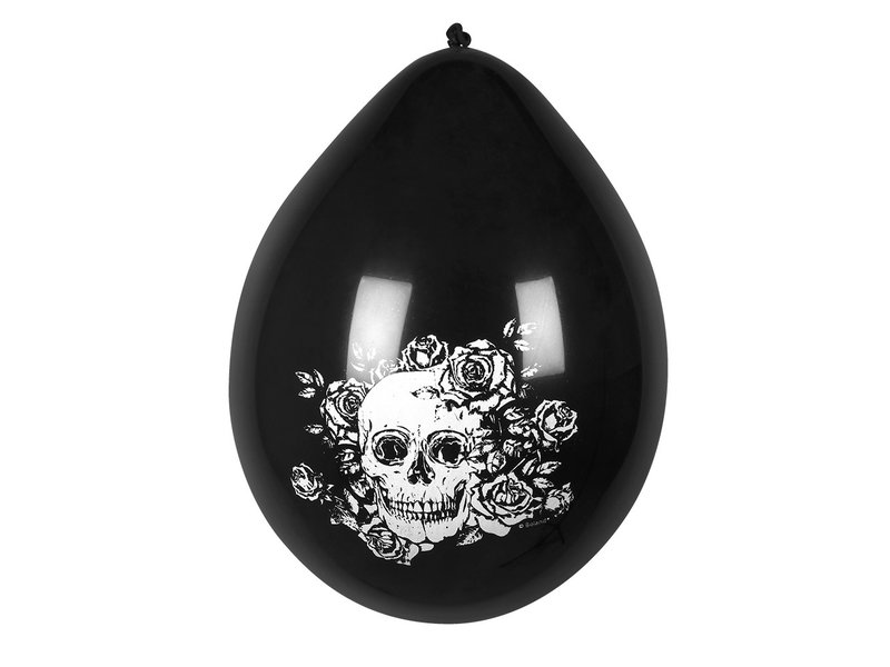 Ballonnen Day of the dead (6 stuks) zwart met schedel design (Dia de los Muertos)