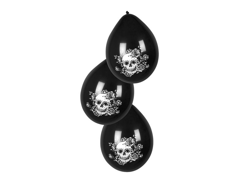 Ballonnen Day of the dead (6 stuks) zwart met schedel design (Dia de los Muertos)