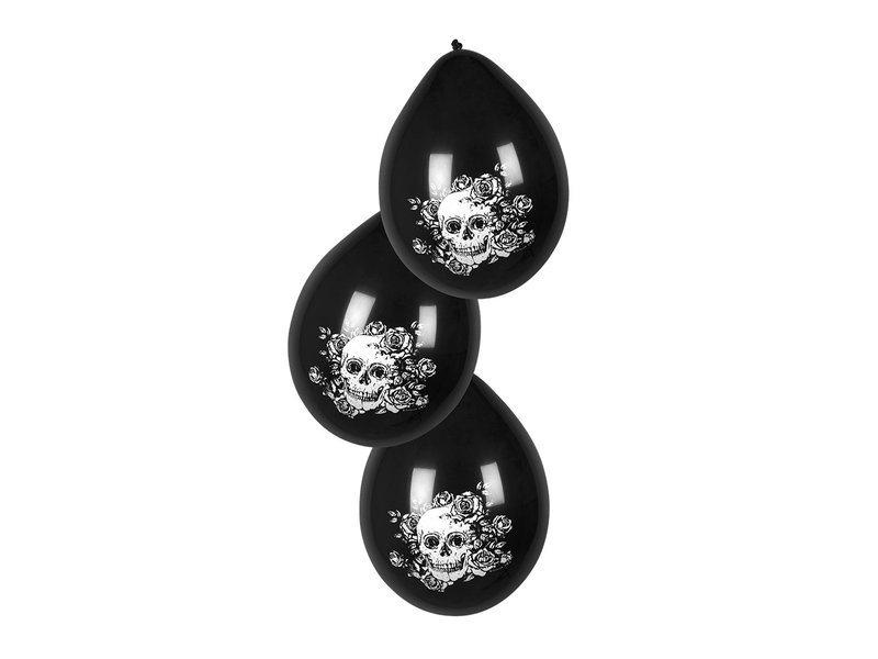Balloons Day of the dead (6 pieces) black with skull design (Dia de los Muertos decoration)
