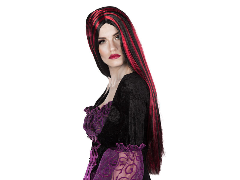 Perruque (longs cheveux noirs/roux)