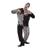 Clown kostuum Bloody Jester (volwassenen) zwart/wit gestreept (50/52 en 54/56)