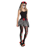 Panty (zwart met schedel/roos design) Dia de lost Muertos / Day of the Dead thema