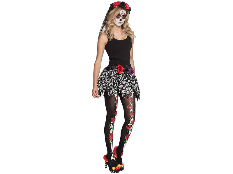 Tights (black with skull/rose design) Dia de lost Muertos / Day of the Dead theme