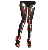 Collants (noir avec motif tête de mort/rose) thème Dia de lost Muertos / Day of the Dead