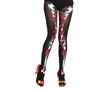 Collants (noir avec motif tête de mort/rose)