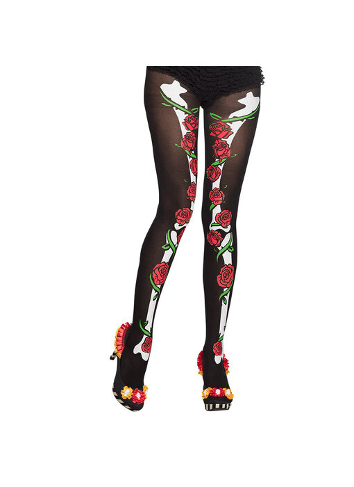 Tights (black with skull/rose design)