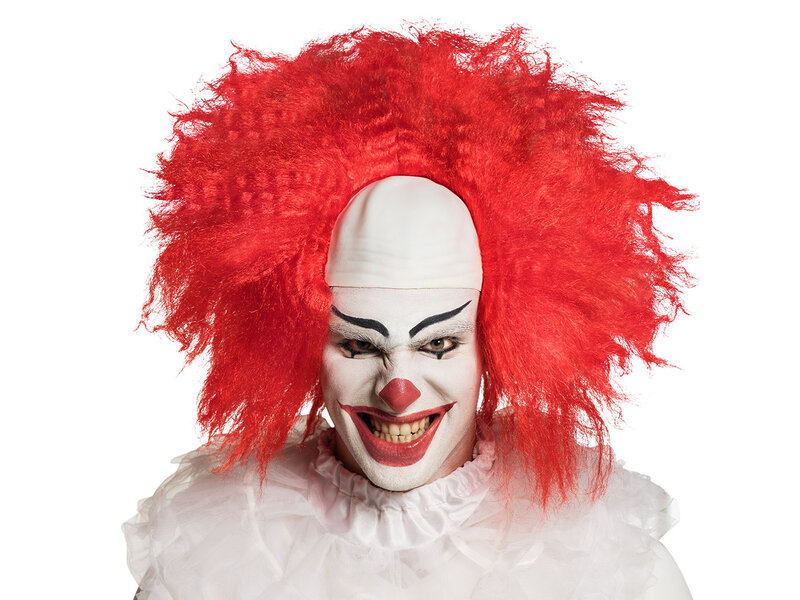 Clown pruik (rood) met wit voorhoofd