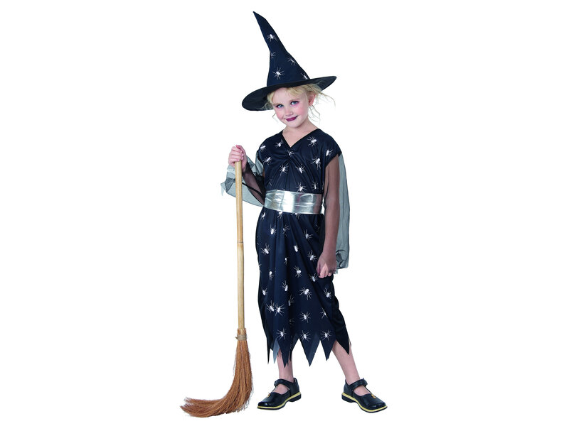 Children's costume black dress with spider motif 'witch' (10-11-12 years)