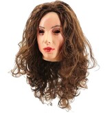 Vrouwenmasker Deluxe (bruin krullend haar)
