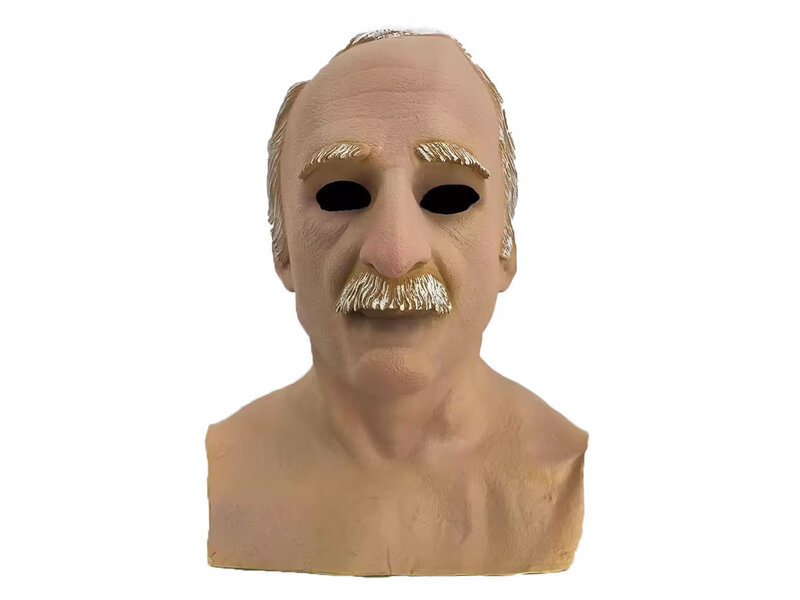Masque de vieil homme (cheveux blancs/gris) avec moustache et plastron