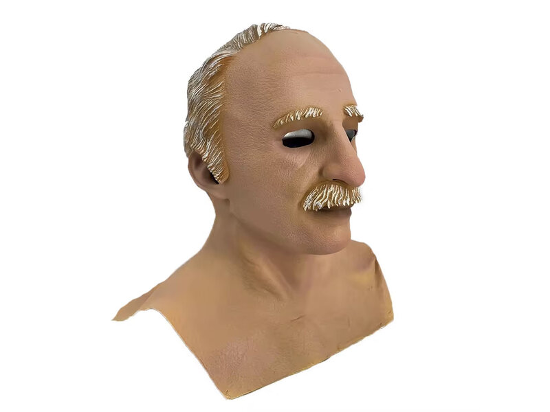 Masque de vieil homme (cheveux blancs/gris) avec moustache et plastron