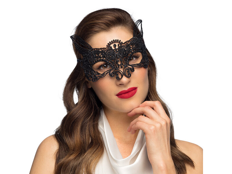 MisterMask.nl Schwarze Spitzenmaske (Catwoman)