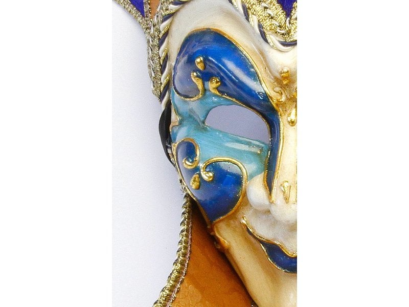 Maschera veneziana Jolly Joker con collare (blu)