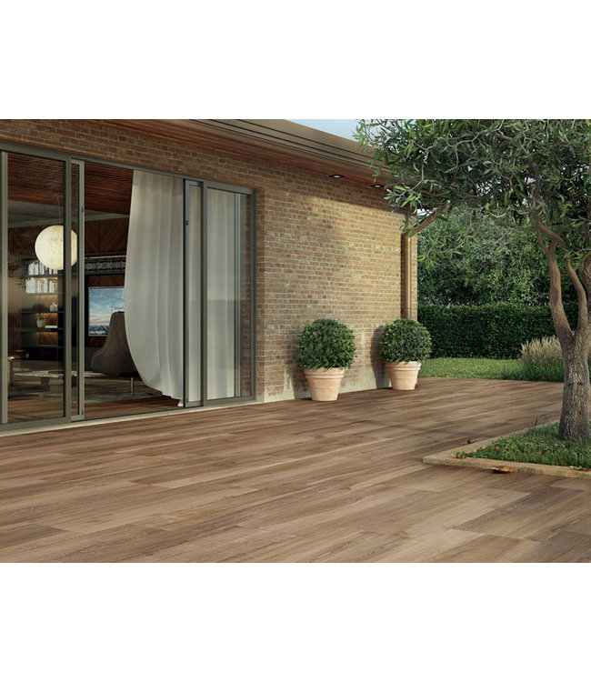 Keramische Buitentegel Osio 60X60X2 Houtoptiek Bruin