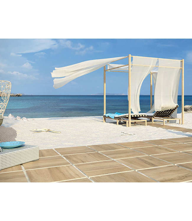 Keramische Buitentegel Osio 60X60X2 Houtoptiek Licht Bruin