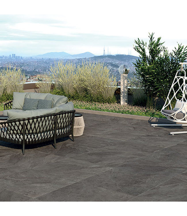 Keramische Buitentegel Como Slate Zwart 60x120x2 cm