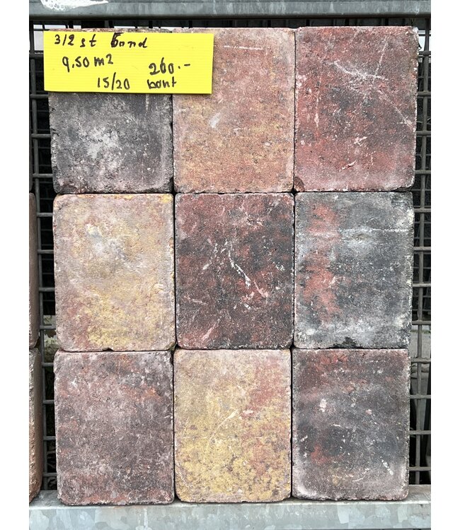Partij 9,5 m² Betonsteen Bont 15x20 cm
