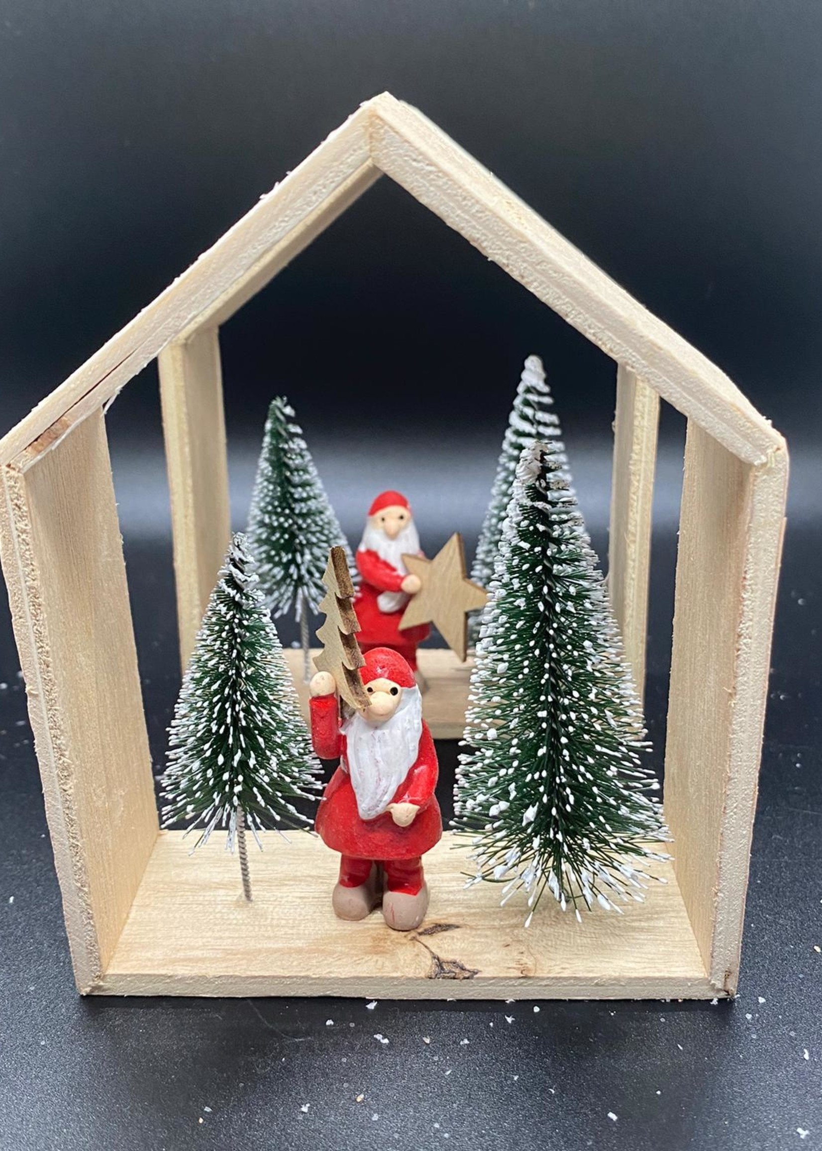 Kersthuis hout 14 cm