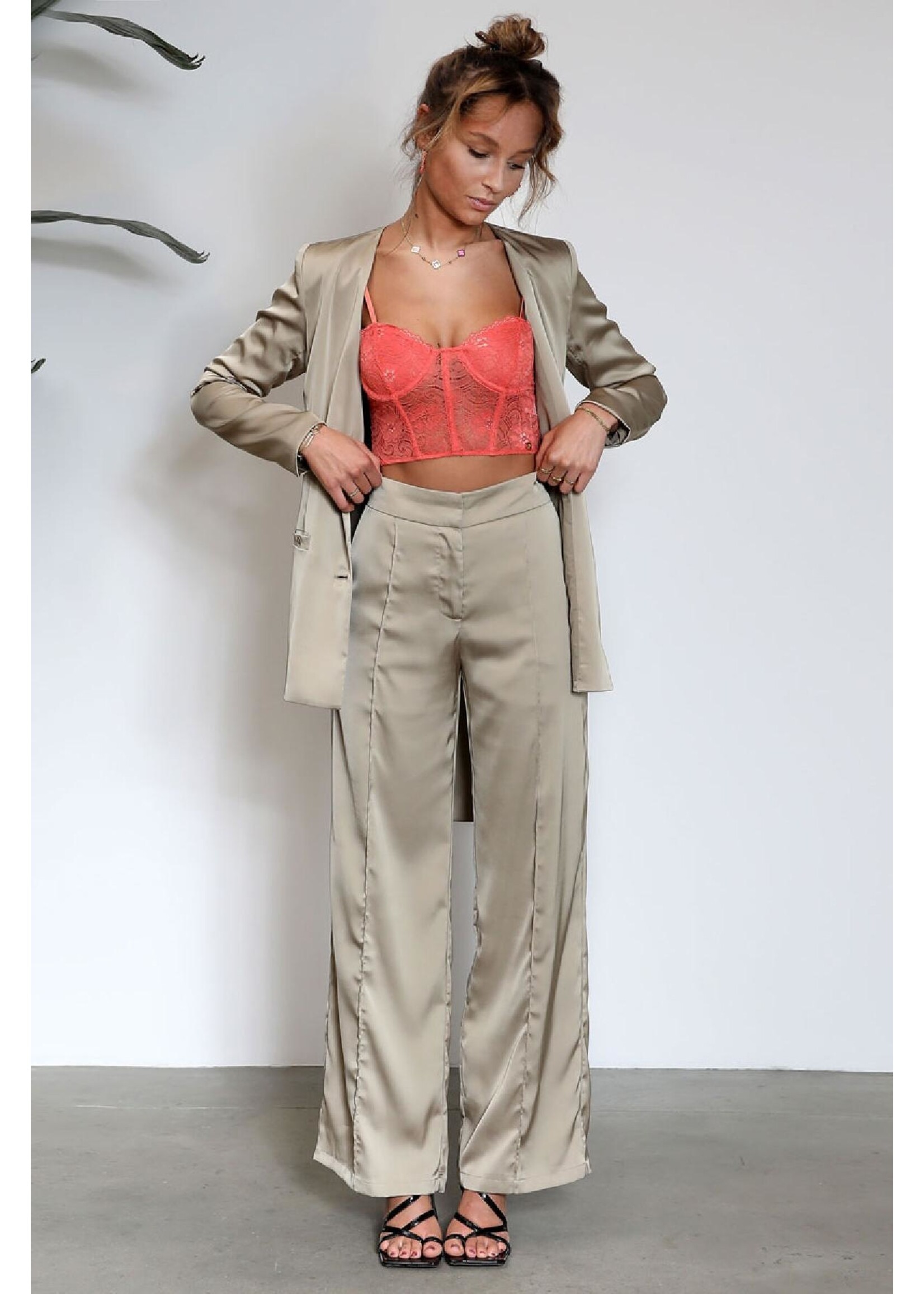 Pantalon glimmende stof Paars M