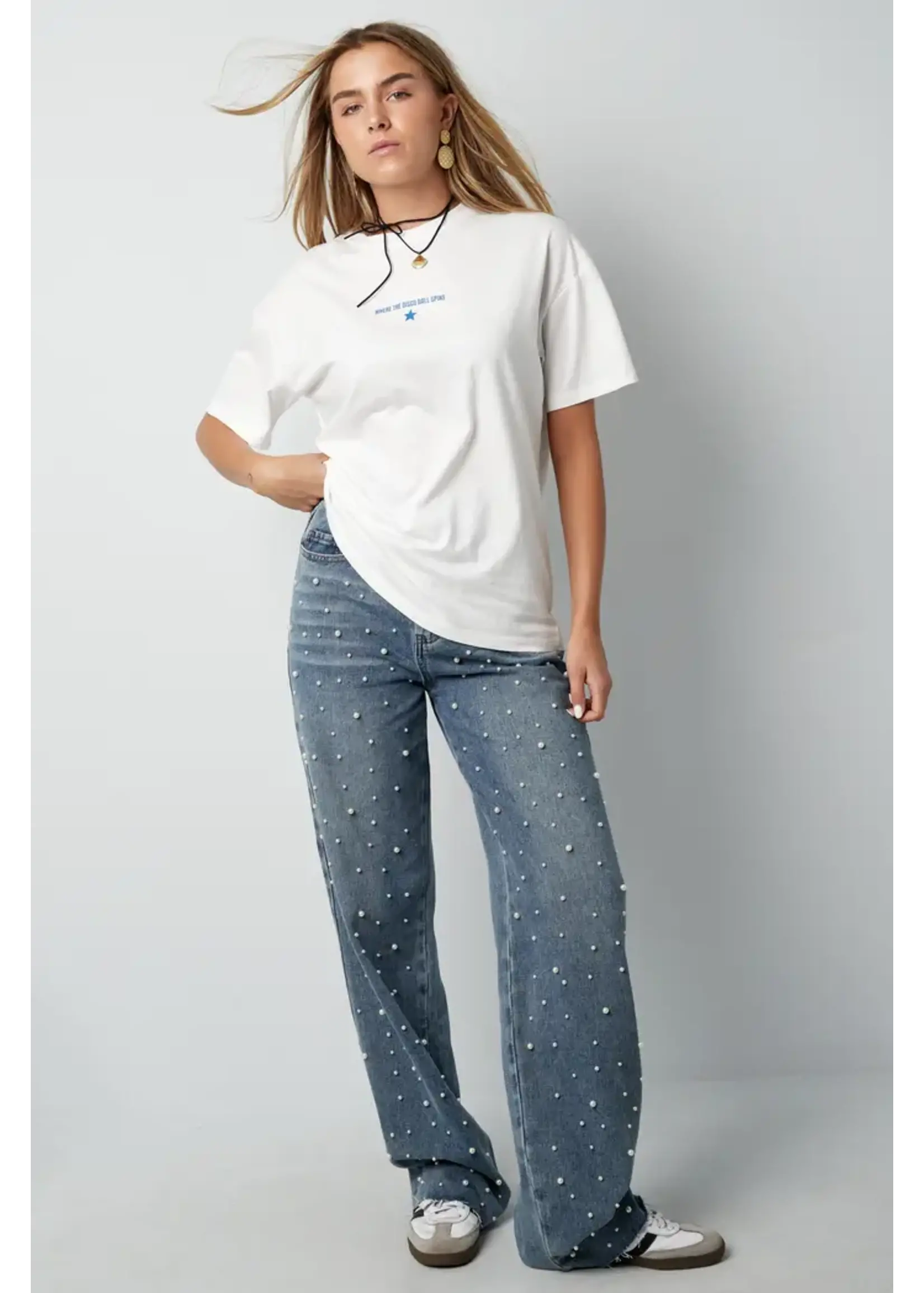 Denim jeans pearl adorement - blauw L