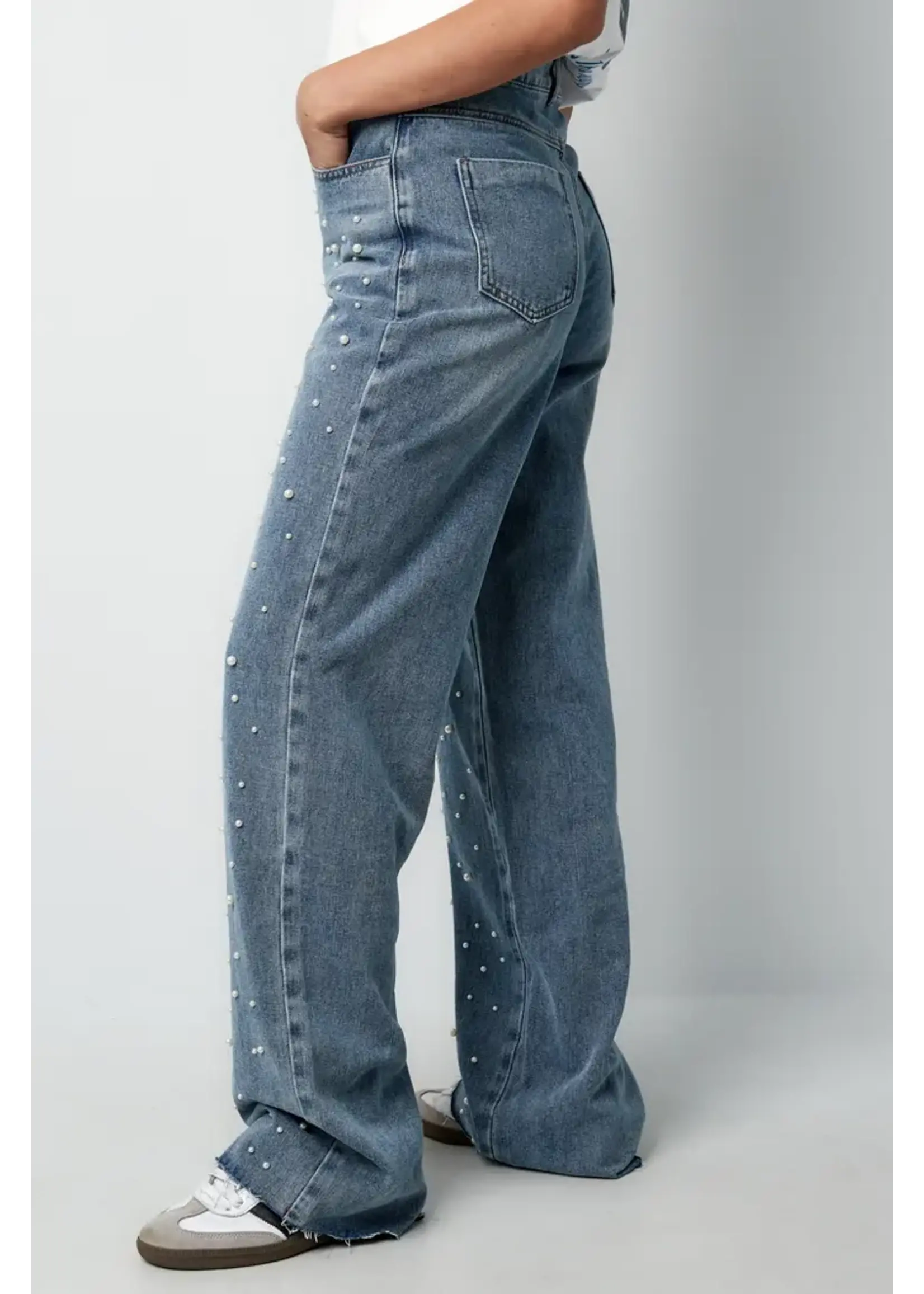 Denim jeans pearl adorement - blauw L