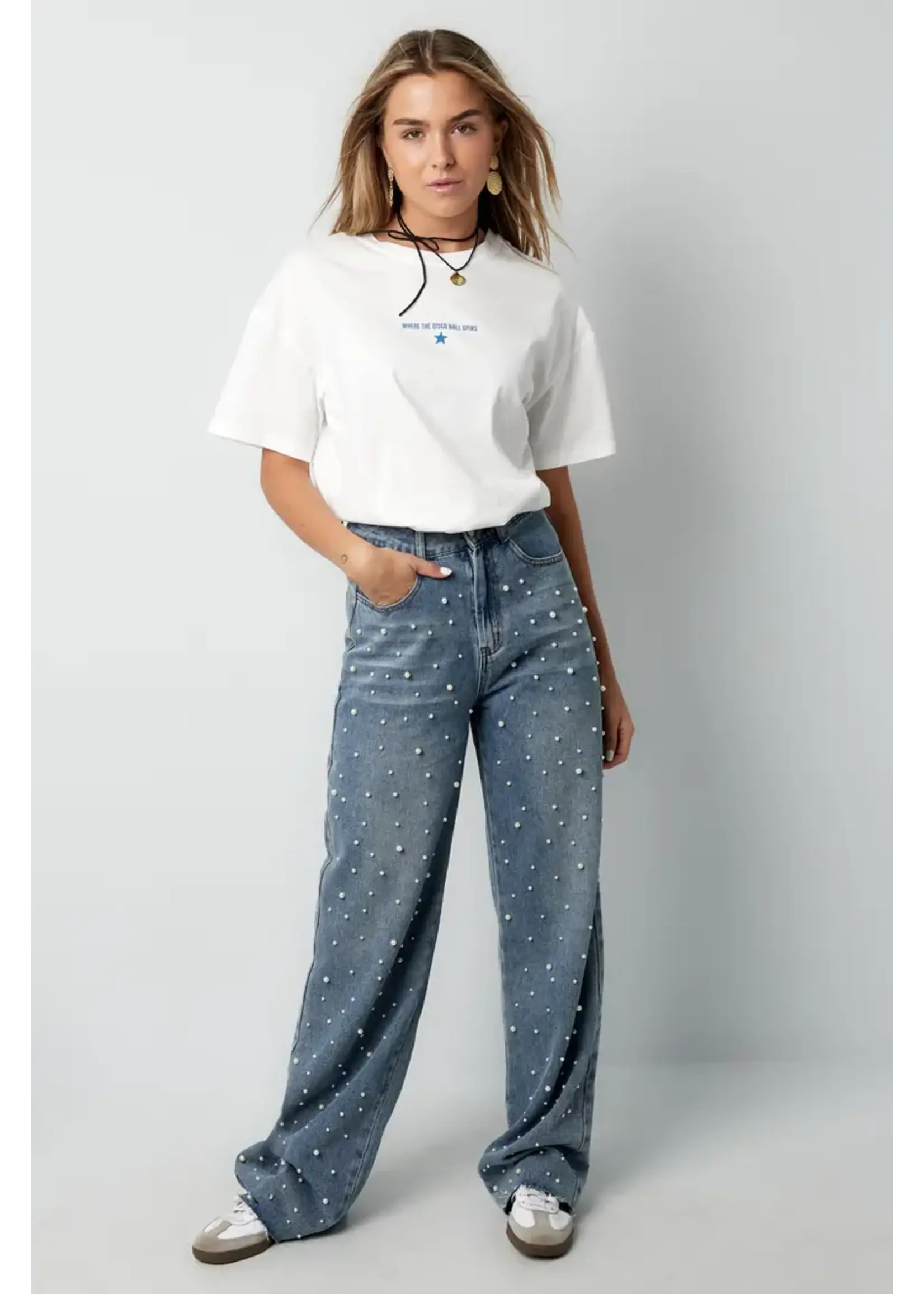Denim jeans pearl adorement - blauw L