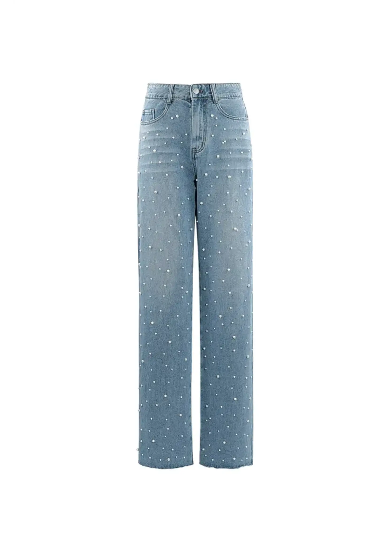 Denim jeans pearl adorement - blauw L