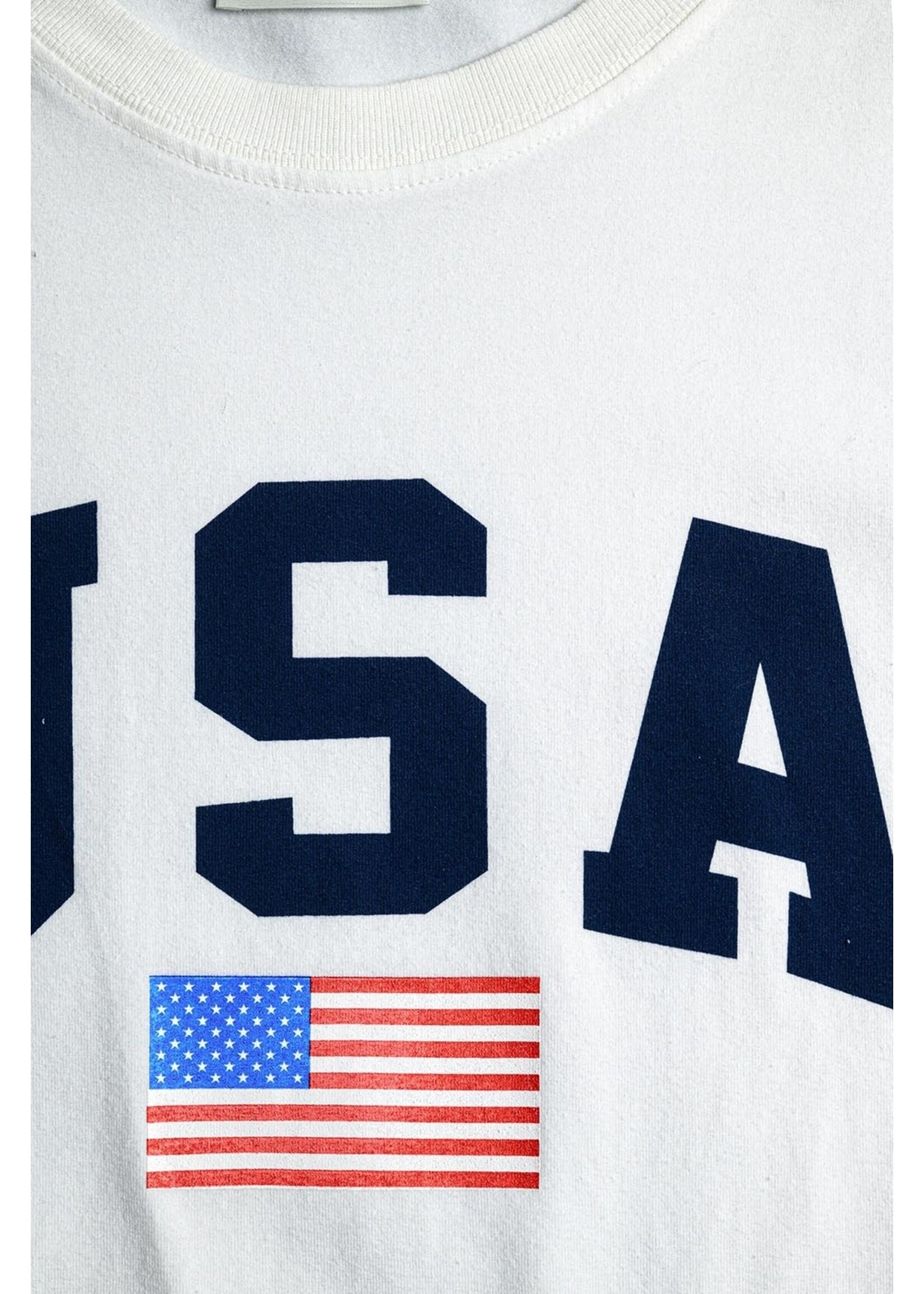Q2 Wit losvallend lang t-shirt met USA-logo