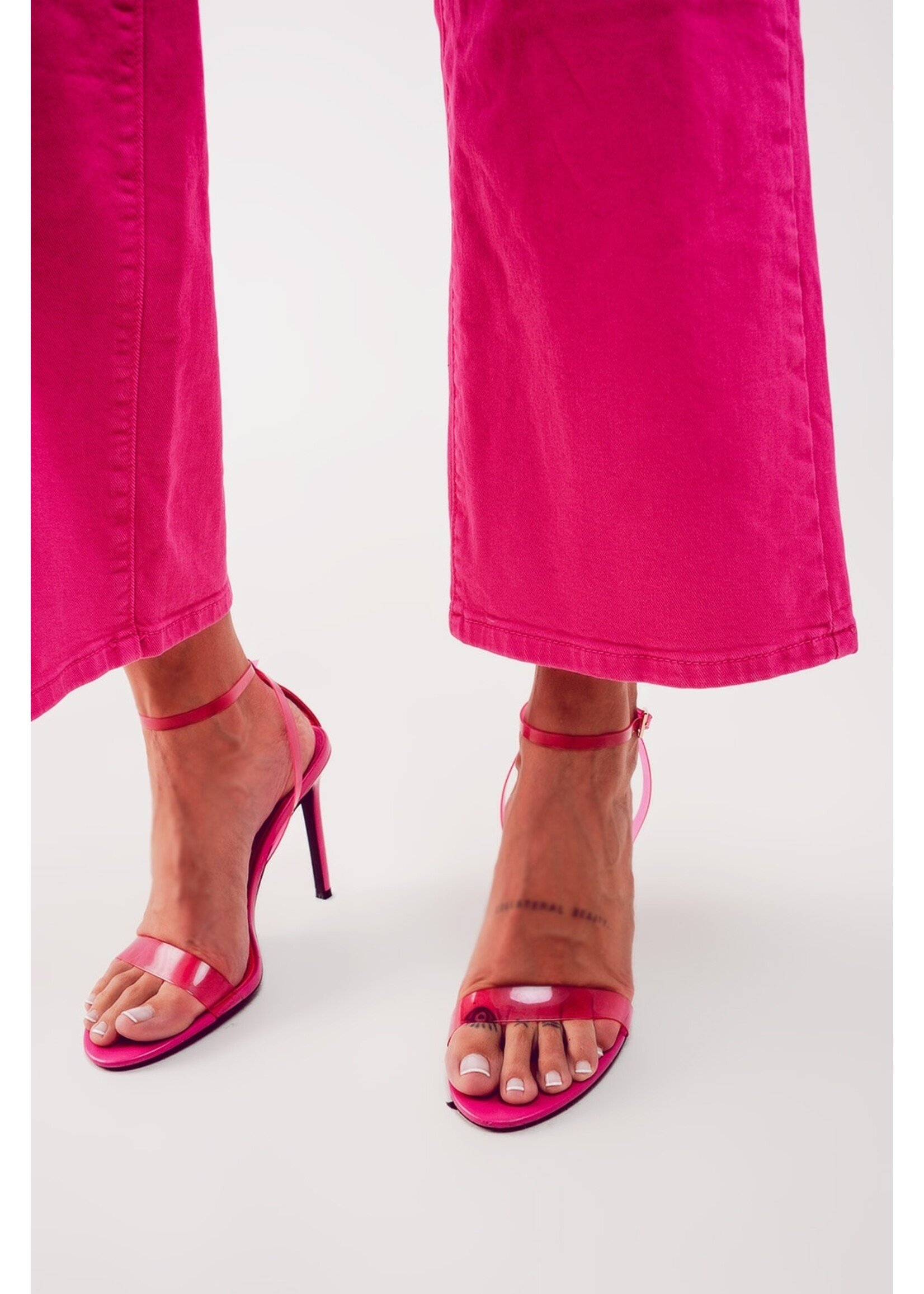 Q2 Cropped jeans met wijde pijpen in fushia maat ; L