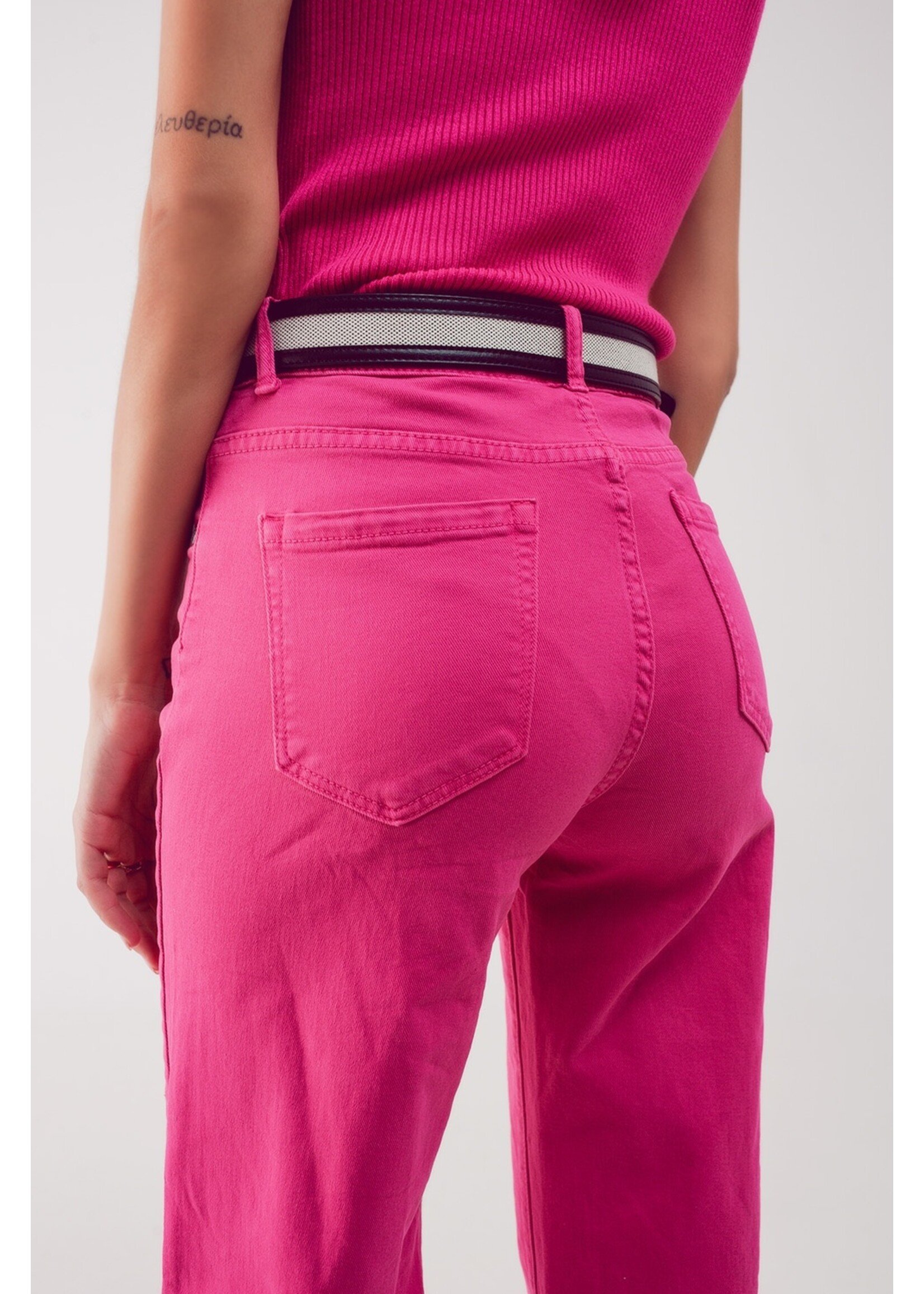 Q2 Cropped jeans met wijde pijpen in fushia maat ; L