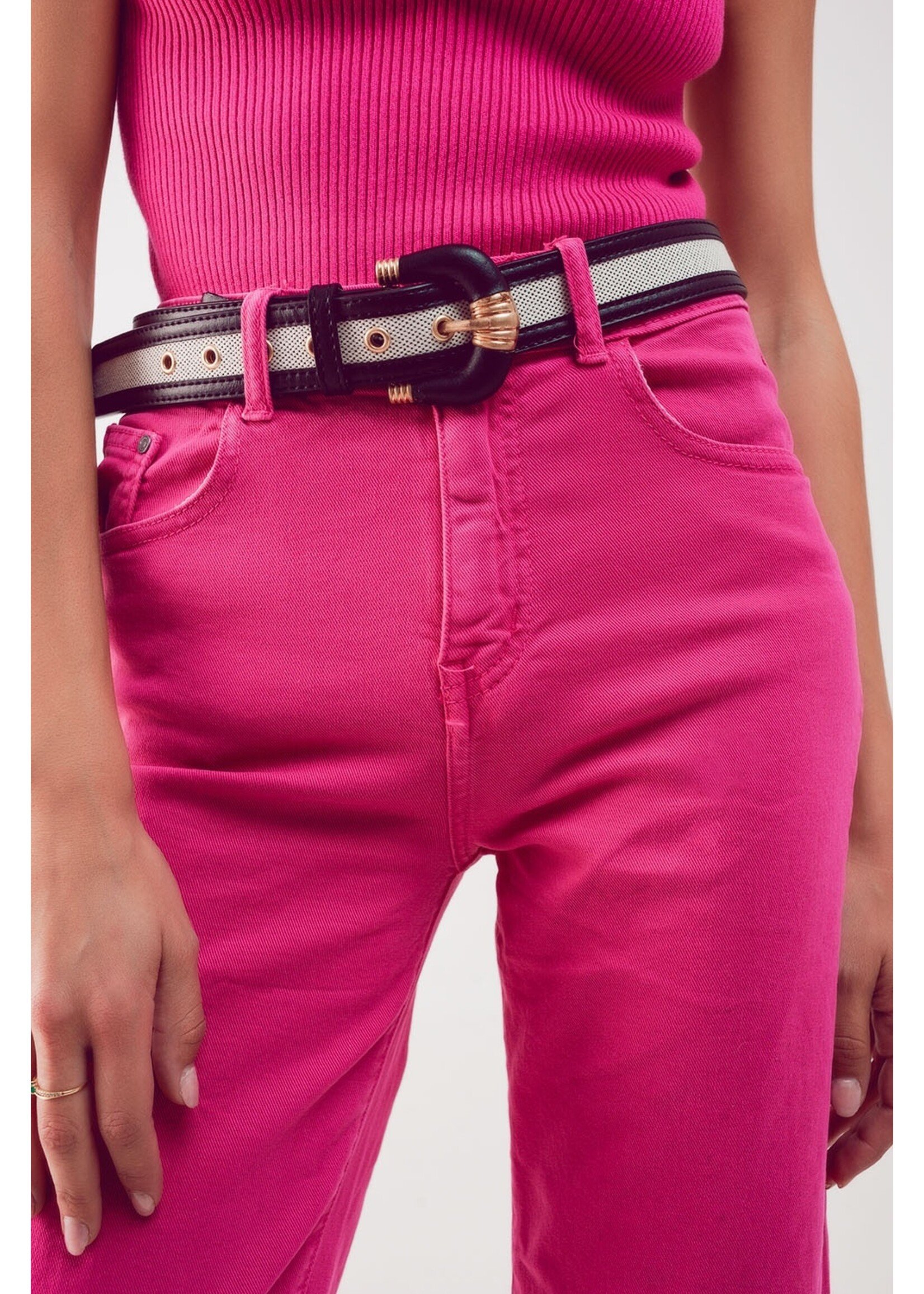 Q2 Cropped jeans met wijde pijpen in fushia maat ; L