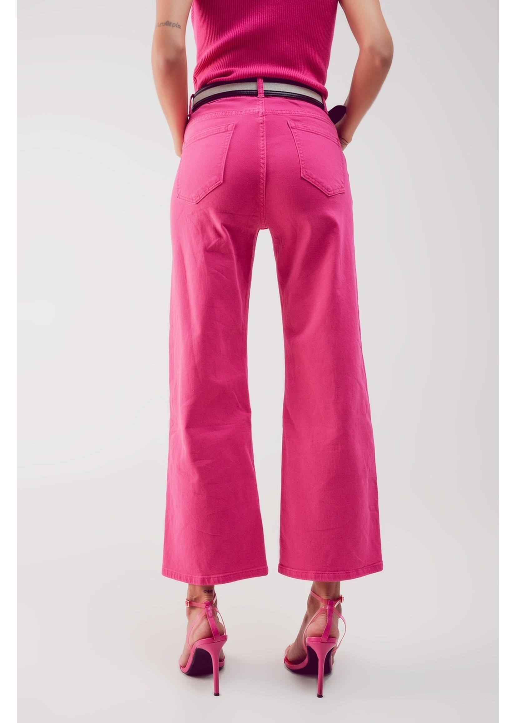 Q2 Cropped jeans met wijde pijpen in fushia maat ; L