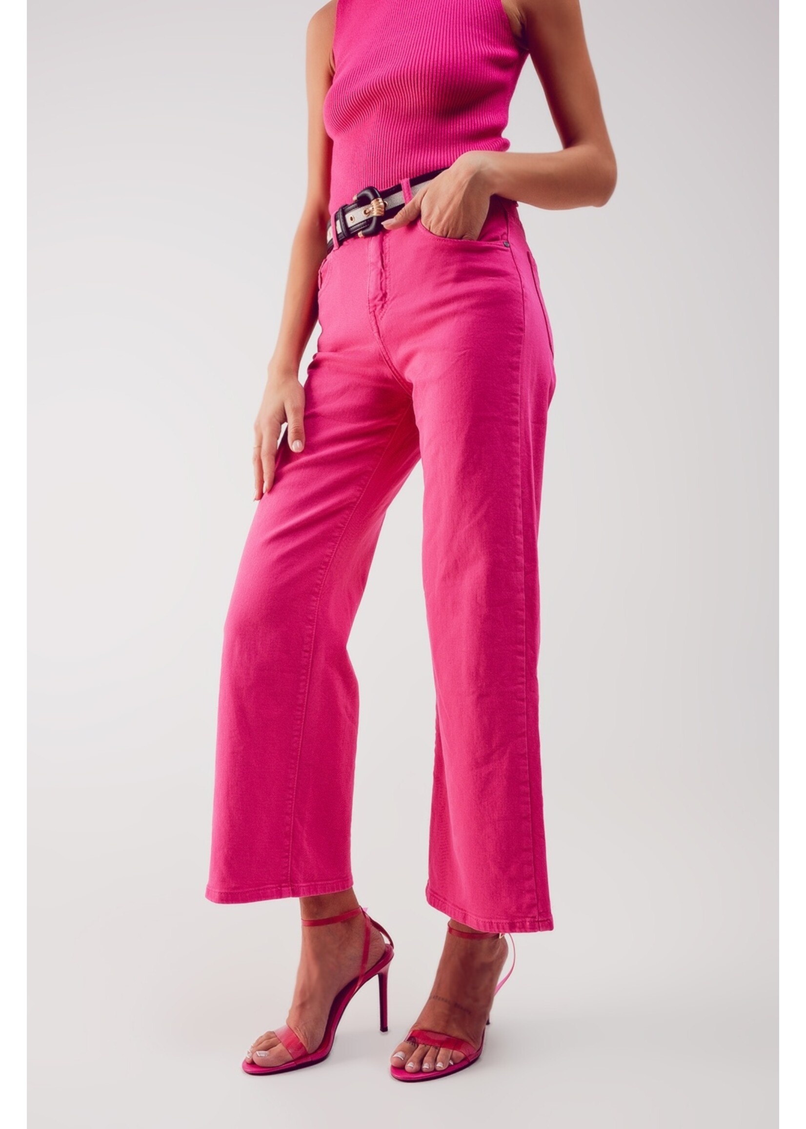 Q2 Cropped jeans met wijde pijpen in fushia maat ; L