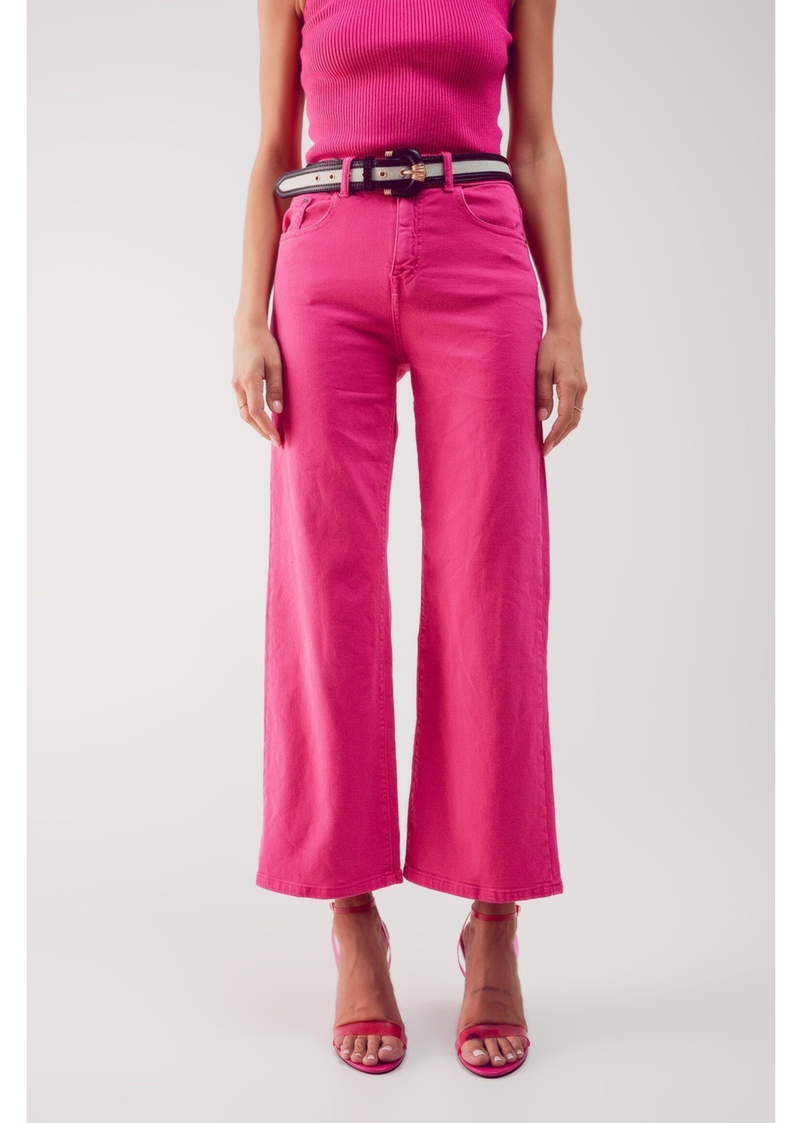 Q2 Cropped jeans met wijde pijpen in fushia maat ; L