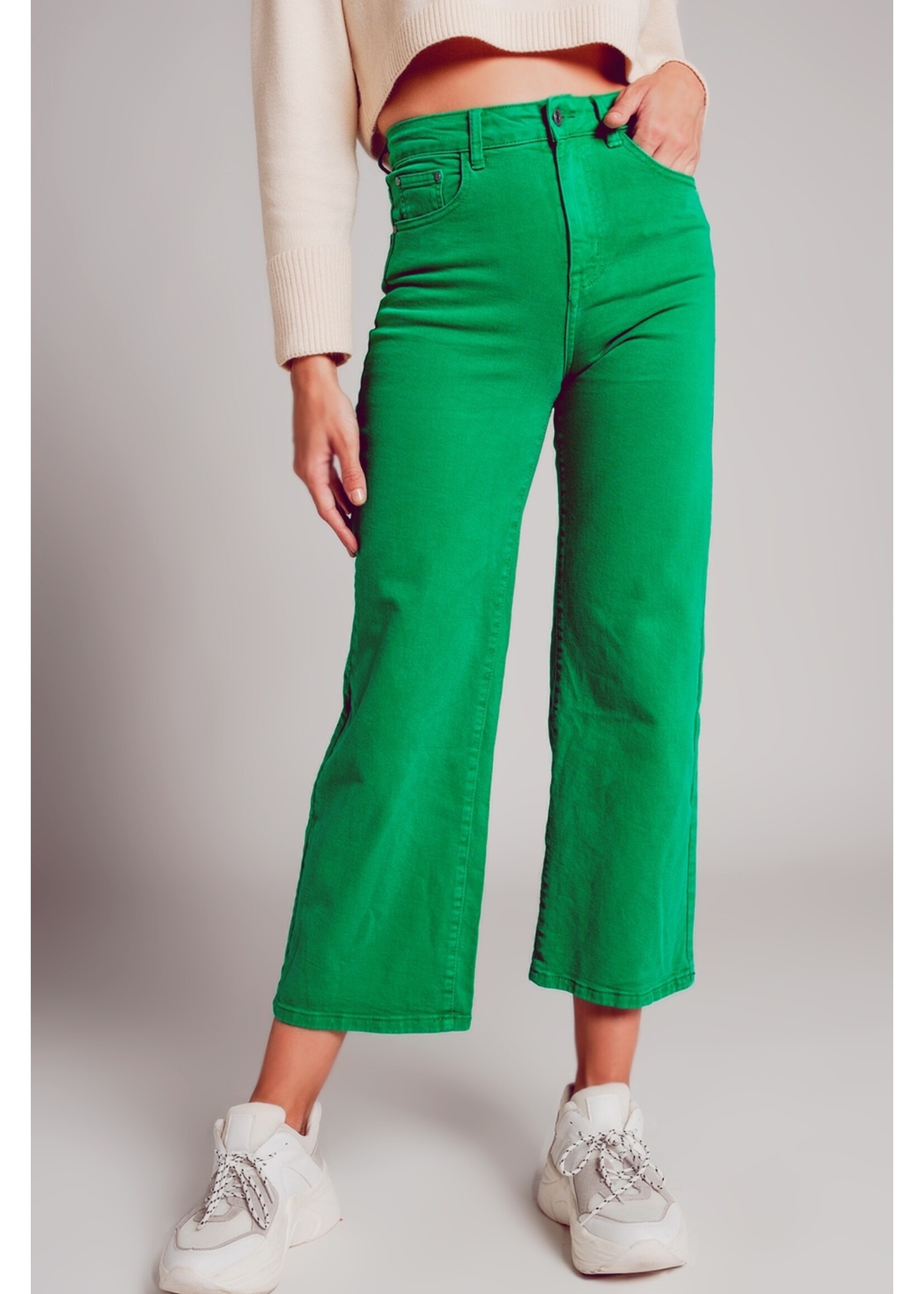 Q2 Cropped jeans met wijde pijpen in diepgroen Maat; L